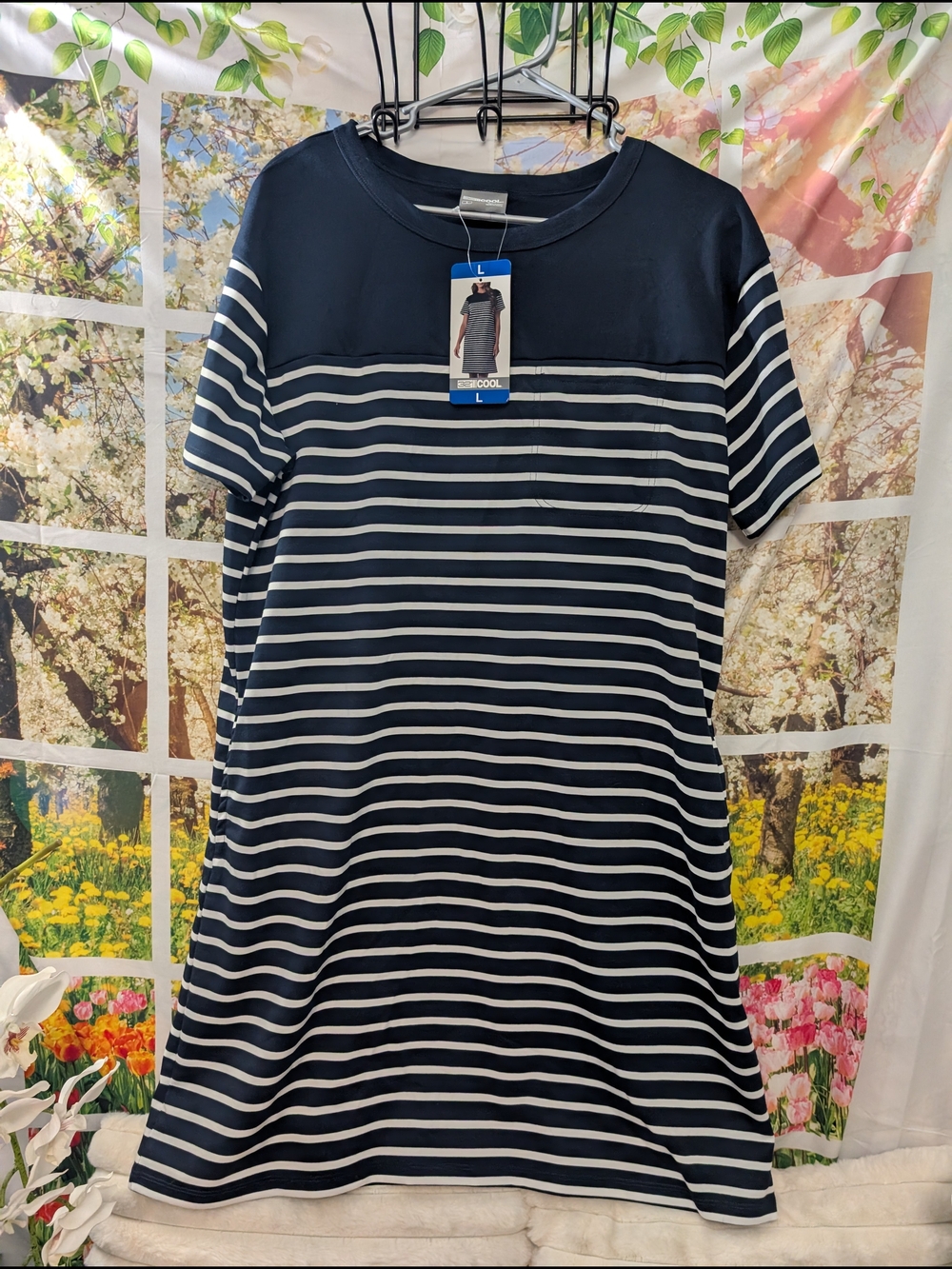 Navy & White Striped Midi Dress - Classic Short Sleeve